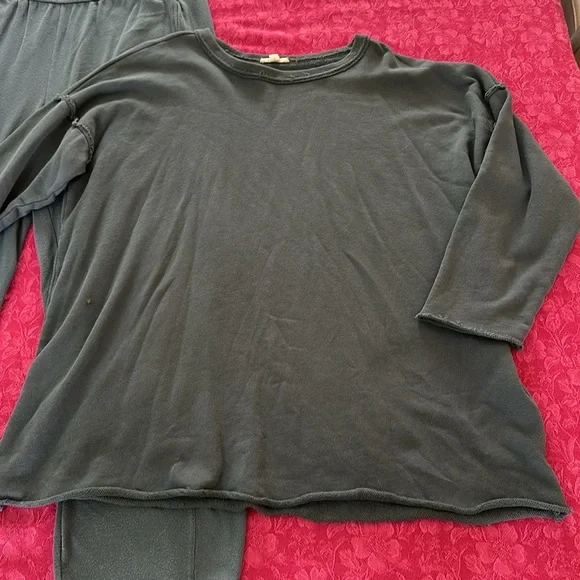 Eileen Fisher L Steel blue Dark Gray Knit Top AND pant set pockets drop shoulder - Picture 2 of 12